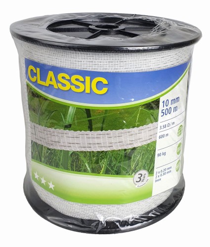 Taśma ogrodzeniowa CLASSIC, 500 m x 10 mm, biała, Kerbl - Intertraktor