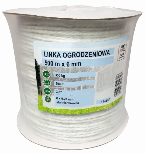Linka ogrodzeniowa ECONOMY, 500 m x 6 mm, biała, Kerbl - Intertraktor