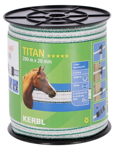 Taśma ogrodzeniowa TITAN, 200m x 20mm, biało-zielona, Kerbl - Intertraktor