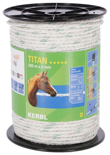 Linka ogrodzeniowa TITAN 200 m x 6 mm, biało-zielona, Kerbl - Intertraktor