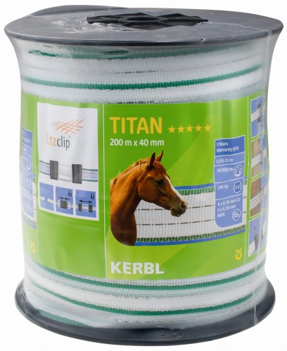 Taśma ogrodzeniowa TITAN, 200m x 40mm, biało-zielona, Kerbl - Intertraktor