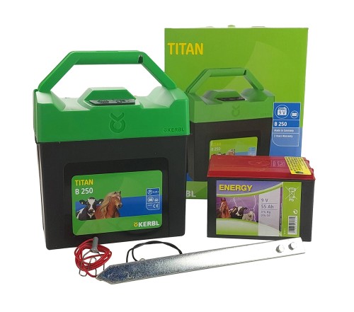 Elektryzator bateryjny TITAN B 250, 0,22 J + Bateria chlorkowa do elektryzatora, 9 V, 55 Ah, Kerbl - Intertraktor