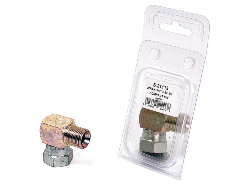 Adapter hydrauliczny 3/8'' BSP Męski x 3/8'' BSP Obrotowa żeńska 90° Kolanko kompaktowe (agropak 1szt.) S.21113 - Intertraktor